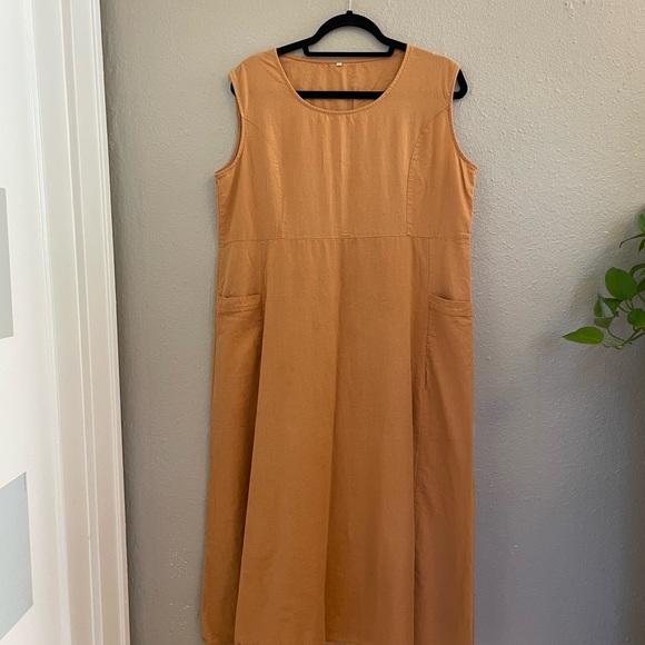 Summer Peach Sleeveless Cotton Apron Style Maxi Dress - Picture 2 of 8